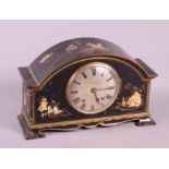 A 1920s chinoiserie lacquered mantel clock, 8 1/2" high