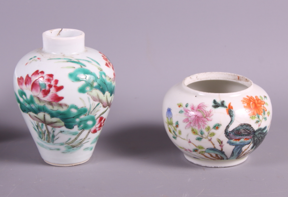 Four 19th century Chinese porcelain famille vert octagonal bowls decorated figures and two similar - Image 3 of 9