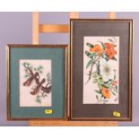 Two Chinese watercolours on pith paper boards and flowers, in gilt frames