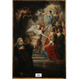 An early 19th century oil on canvas, religious scene with vision of a nun's dream of angels climbing