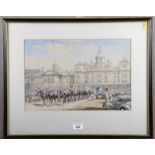 Roger Sherlock?: a pair of watercolour and bodycolours, Whitehall and Horse Guards Parade, each