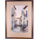 Diaz: a pair of watercolours, Continental street scenes, 13" x 20", in ebonised and gilt frames, and