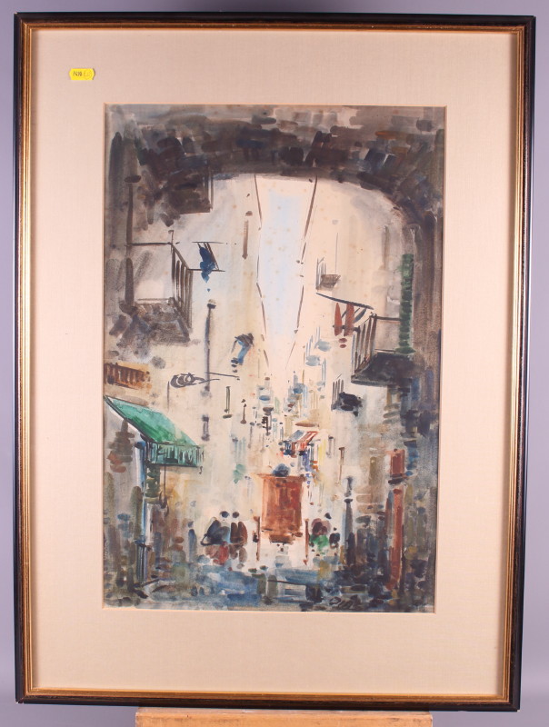 Diaz: a pair of watercolours, Continental street scenes, 13" x 20", in ebonised and gilt frames, and - Bild 2 aus 2