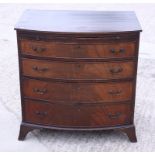 A bachelor's 19th Century mahogany bowfront chest, fitted slide and four drawers, on bracket feet,