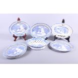 A set of five 19th century blue and white "Willow" pattern oval dishes with pierced rims, a chestnut