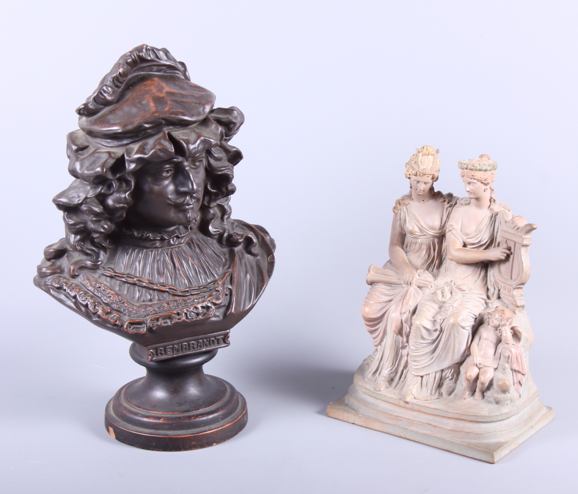 A French cast terracotta model of Rembrandt, 13" high, and an Albert Werner Vienna cast terracotta