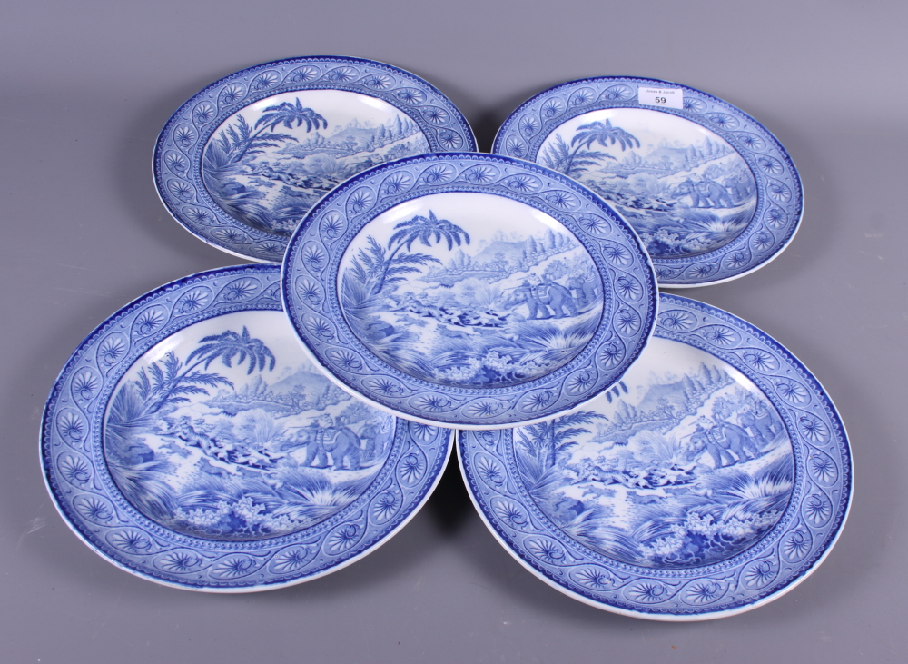 A set of five19th century Indian hunting scenes dinner plates