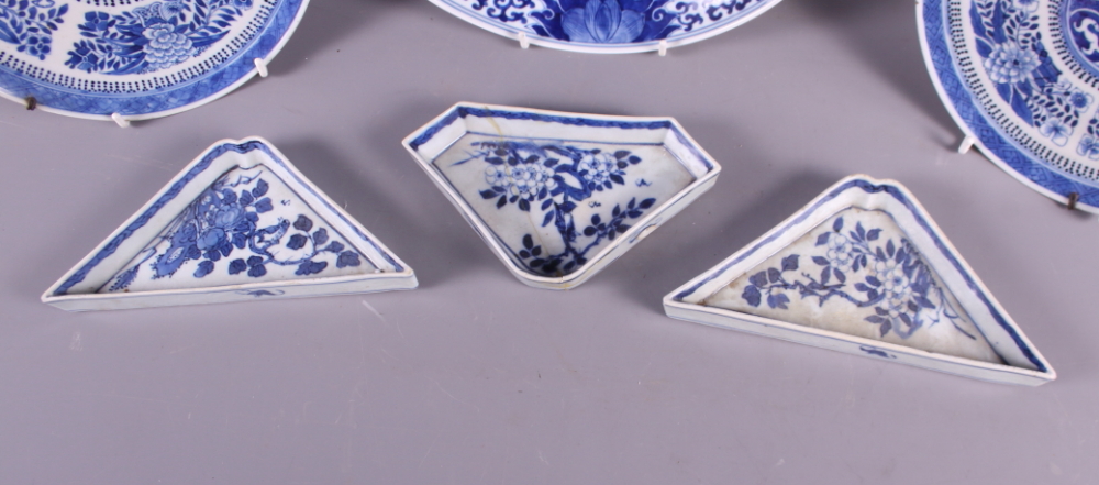 A pair of 19th century Chinese porcelain blue and white plates decorated floral motifs, a larger - Image 5 of 9