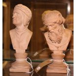 Two terracotta busts of Dante and Plato, the larger figure 9" high