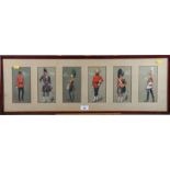 Cob: a set of six bodycolour studies, military uniforms, each 3 1/2" x 6 1/2", in common frame