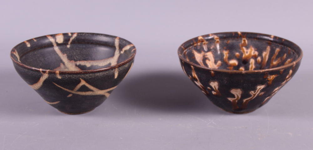Two Oriental brown glazed pottery finger bowls