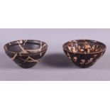 Two Oriental brown glazed pottery finger bowls