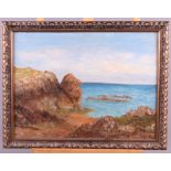 An oil on board, Mediterranean coastal scene, 15 1/2" x 11 1/2", in gilt frame