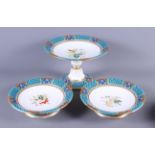 A set of three 19th century Minton bone china dessert stands with enamelled and gilt borders and