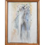 A mid 20th century watercolour study of a standing nude, in strip frame