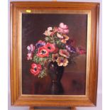 An oil on canvas, still life anemones, a colour print after Lucy Kemp Welsh, draft horses, and a