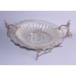 A late 19th century glass dish with engraved waterlily decoration, 14 1/2" dia