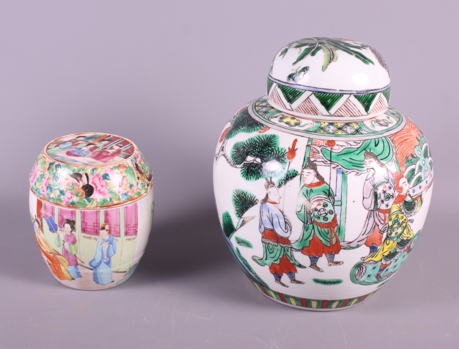 Four 19th century Cantonese enamelled concentric drum-shaped boxes and covers decorated figures, the