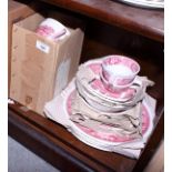 An Adam pink decorated teaset and a blue and white part dinner service