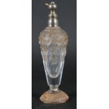 A Moser cast and acid etched glass atomiser with plated mounts, 6 1/2" high, and a decorative