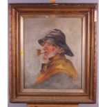 Dean: a 19th century oil on canvas, portrait of a sailor with corn cob pipe, 13 1/2" x 16 1/2", in