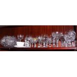 Assorted drinking glasses, including a set of eight blue overlay and cut wine glasses