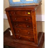 A 19th century walnut and satinwood banded Wellington chest, fitted five drawers, 15" wide