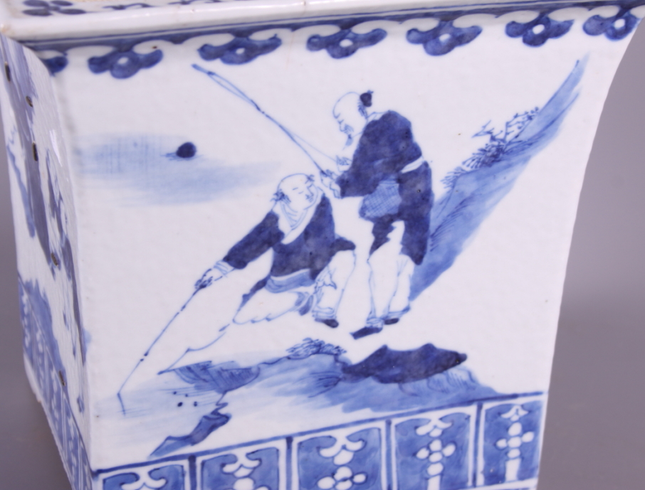 A Chinese blue and white square-section jardiniere decorated figures, 8" high, and a similar - Image 2 of 5