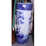 A Chinese blue and white decorated umbrella stand (cracked), 24" high