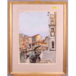 Erna Plachte: A pair of mid 20th century pastel studies, Venetian scenes, 9 1/2" x 13 1/2", in strip