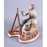 A Capodimonte figure of an artist seated at his easel, three Lladro porcelain figures of geese, a