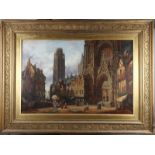 H Schaffer: a late 19th century oil on canvas, view of Rouen cathedral from the west, signed and