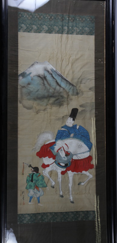 A 19th century Japanese watercolour and bodycolour on silk, mounted samurai and attendant with Mount - Bild 2 aus 2