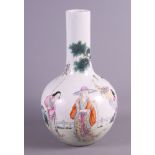 A 19th century Chinese porcelain sprinkler vase decorated figures in a landscape, 16" high