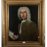 An early 18th century oil on canvas, portrait of a gentleman with a letter, 19 1/2" x 24 1/2", in