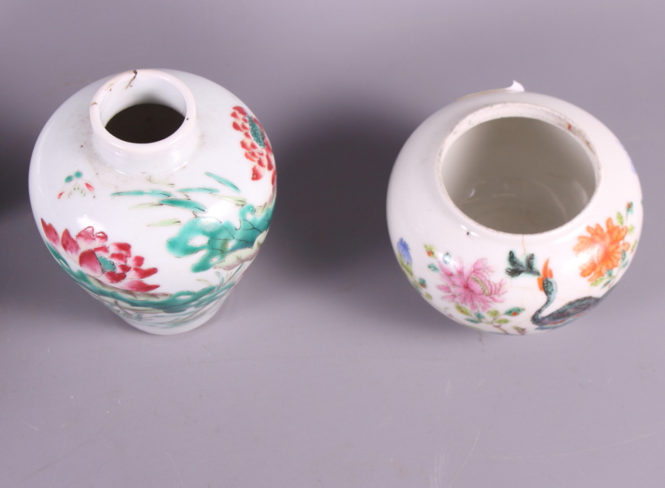 Four 19th century Chinese porcelain famille vert octagonal bowls decorated figures and two similar - Image 4 of 9