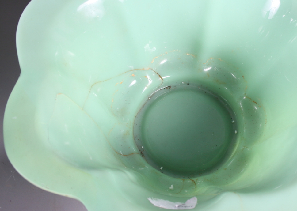 A pair of Chinese pale green Peking glass bowls of lobed form and a similar vase - Image 2 of 11