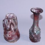 A blow moulded flask of Roman design with figure decoration, 5" high, and a Roman style lamp work