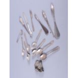 A silver spoon and other silver hafted items, etc