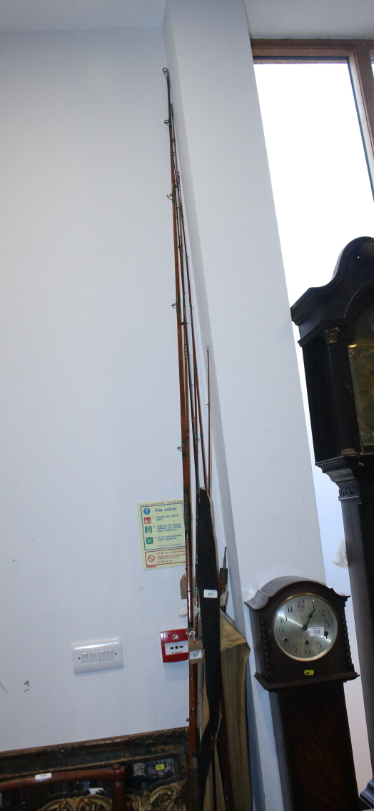 A Hobson J C Scott double cane handled fishing rod, another double handled rod, a 54" bait casting - Bild 2 aus 3