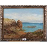 An oil on board, Mediterranean coastal scene, 15 1/2" x 11 1/2", in gilt frame