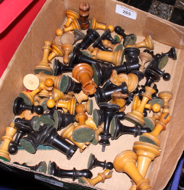 A collection of box and ebony chess pieces, various, and a mother-of-pearl inlaid chess and - Image 3 of 3