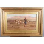 Frederick Goodall: oil painting, "Piping Home the Flock", monogrammed and dated 1881, 9" x 17", in