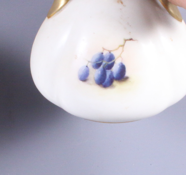 A Royal Worcester blush ivory vase, shape number 151, 3 1/2" high, painted with various fruit signed - Image 3 of 5