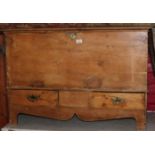 A 19th century Hanseatic pine mule chest, fitted two drawers, with wrought iron strap hinges, 39"