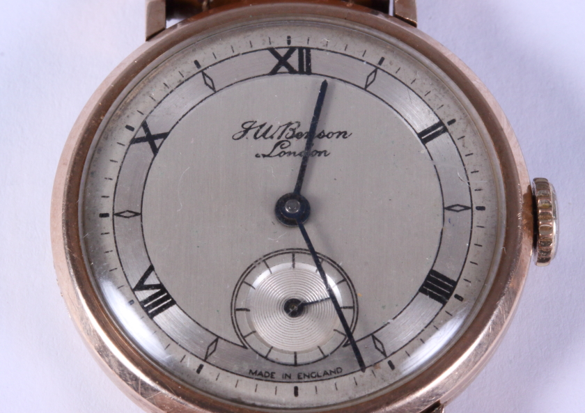A 9ct yellow gold J W Benson of London gentleman's wristwatch with silvered dial and subsidiary - Image 3 of 4