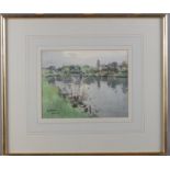 H Bouverie: a pair of watercolours, river landscapes, "Soissons", 7" x 9", and a companion