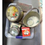 A collection of early and mid 20th century biscuit and other tins, etc
