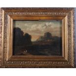 Joshua Bradby: a late 19th century oil on card, extensive landscape with figure on a horse, 5 1/2" x