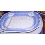 A late Victorian blue and white pottery meat plate, bearing impressed marks to base, together with a
